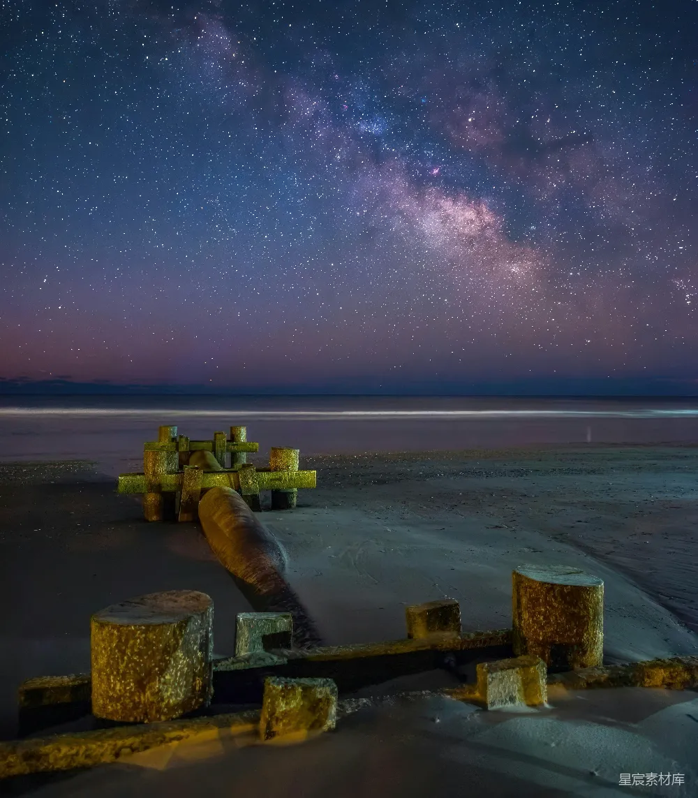高清摄影 星海 码头 夜晚 自然 宁静 星海下的旧码头