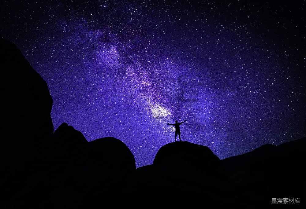高清摄影 星空 剪影 自然 夜晚 自由 仰望星空的剪影