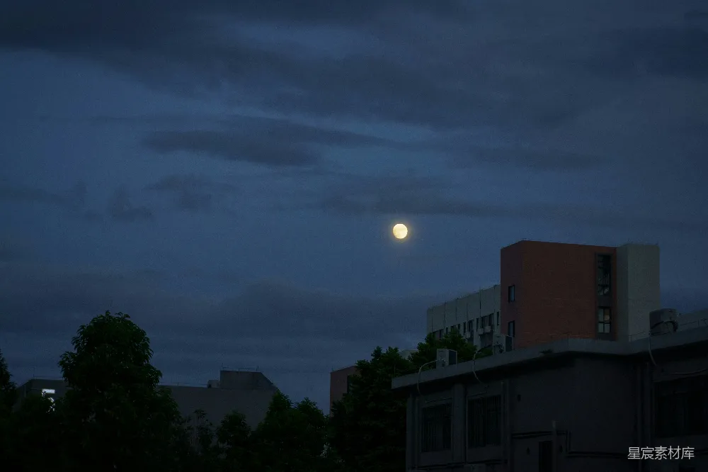 高清摄影 夜景 月亮 城市 自然 宁静 城市夜空下的圆月