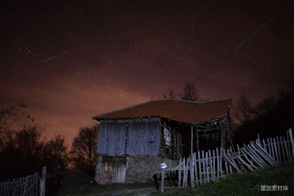 高清摄影 星空 旧木屋 乡村 夜晚 自然 星空下的旧木屋