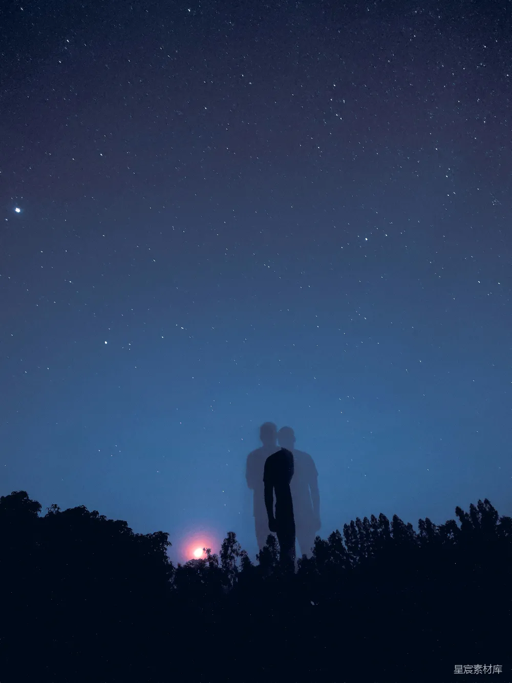 高清摄影 情侣 星空 剪影 浪漫 夜景 星空下的剪影情侣