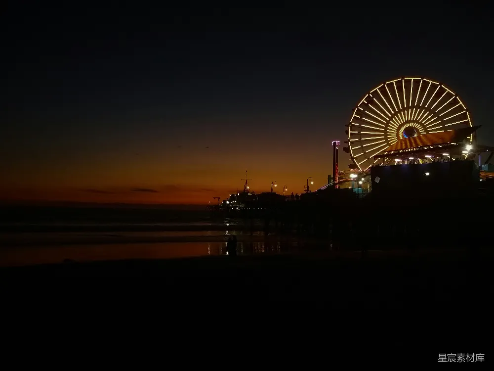 高清摄影 摩天轮 海滩 黄昏 城市夜景 休闲 夜幕下的摩天轮