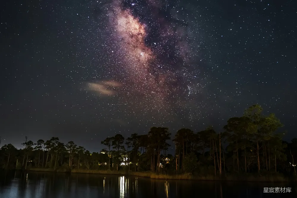 高清摄影 夜景 星空 宁静 自然 摄影 银河下的宁静湖畔