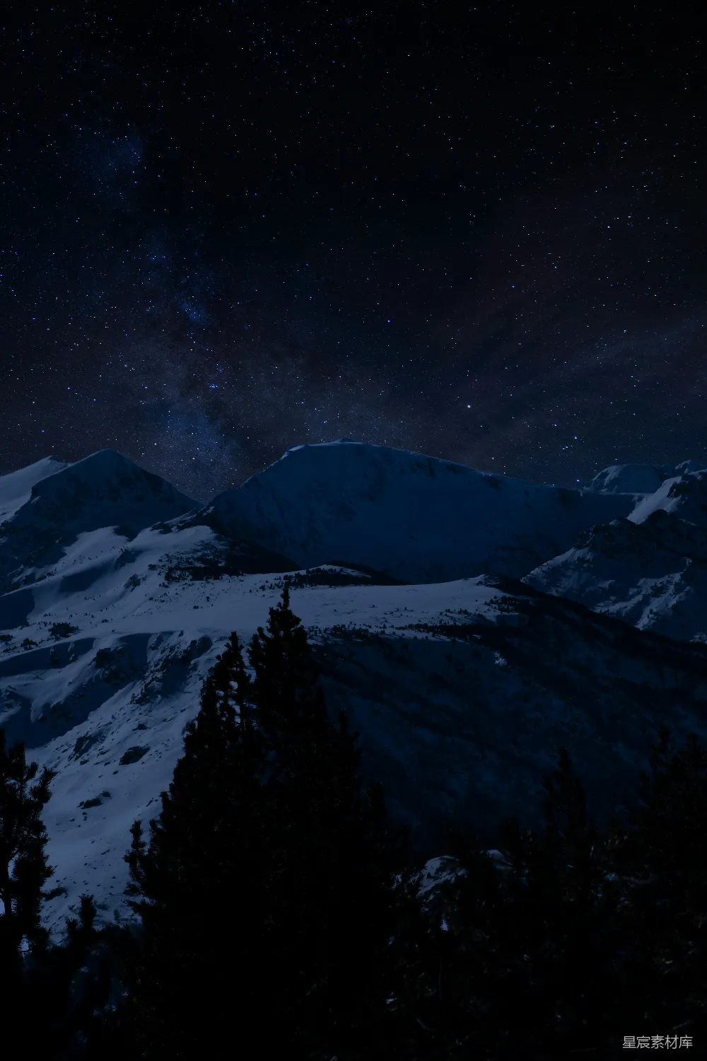 高清摄影 夜空 雪山 星空 宁静 自然 雪山下的夜空