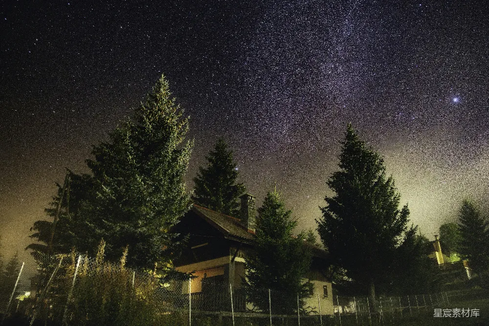 高清摄影 夜景 星空 乡村 宁静 自然 星空下的小屋