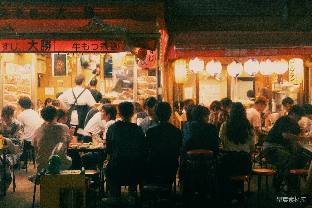 高清摄影 夜市 人潮 美食 日本 夜生活 夜市街的热闹夜景