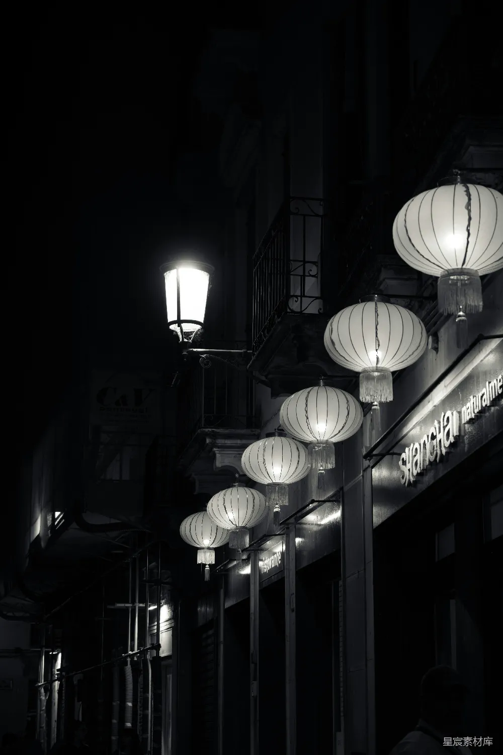 高清摄影 夜景 灯笼 街道 复古 城市 夜巷中的灯笼