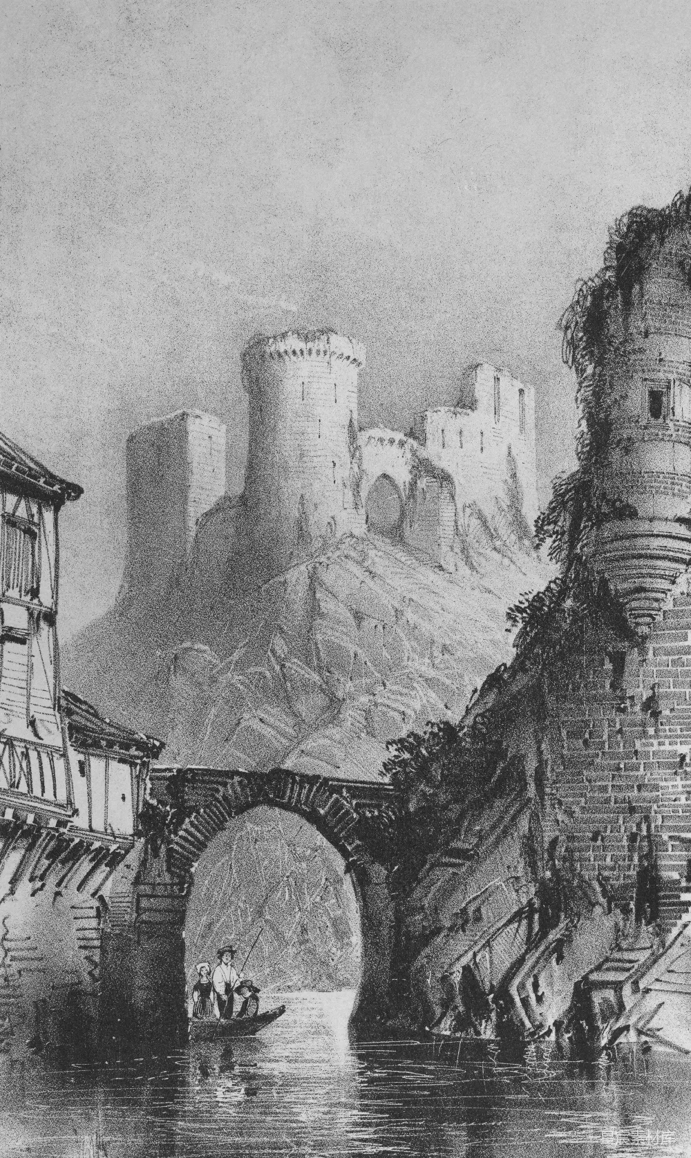 高清摄影 古堡 石桥 风景画 历史建筑 艺术插图 古堡与石桥