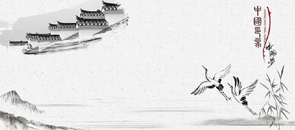 元素素材 中国风 建筑 鹤 插画 艺术 中国风建筑与鹤景插画