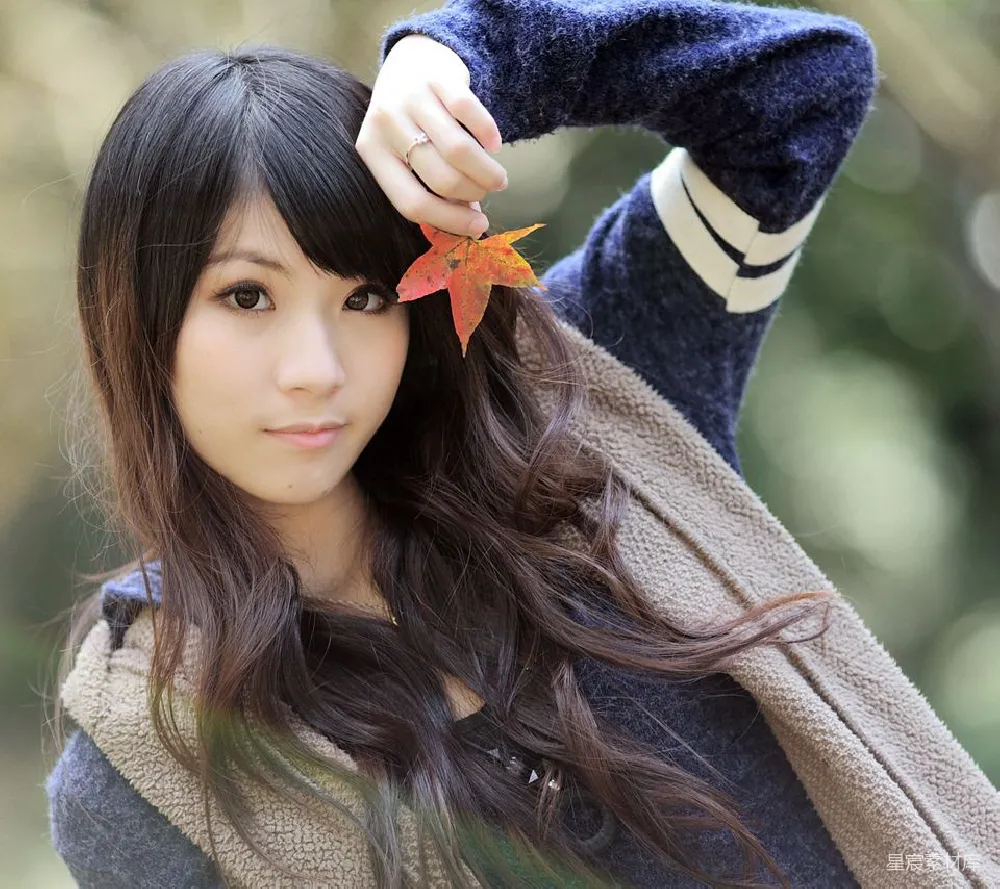 元素素材 秋天 自然 美女 户外 风景 秋日里的落叶与女孩