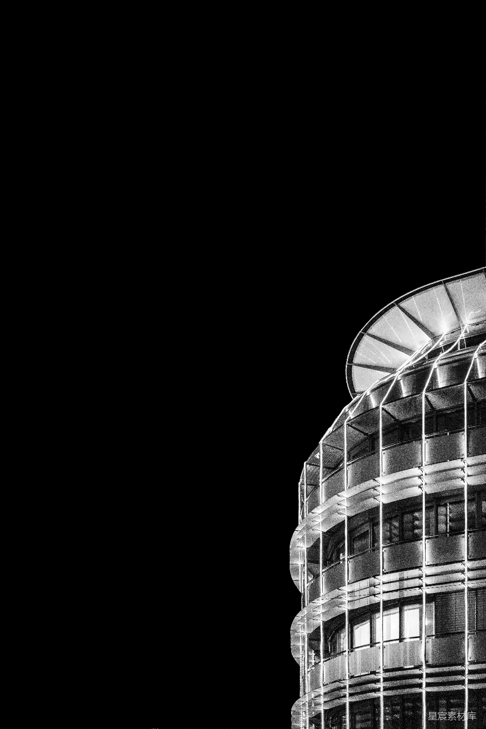 高清摄影 建筑 夜景 现代 几何 简洁 夜幕下的圆顶建筑
