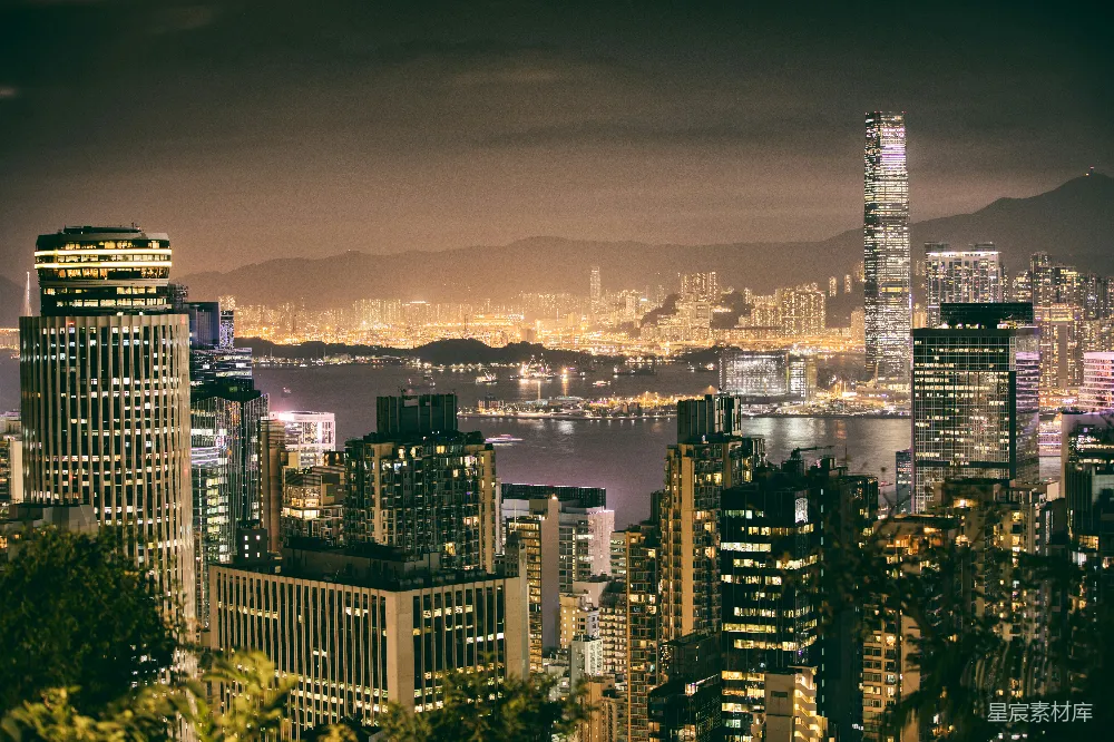 高清摄影 城市夜景 高楼大厦 都市风光 夜间摄影 香港 夜幕下的香港天际线