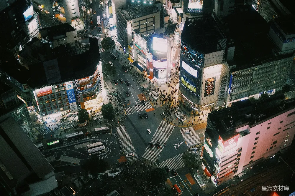 高清摄影 东京 涩谷 夜景 城市 交叉路口 东京涩谷交差点夜景