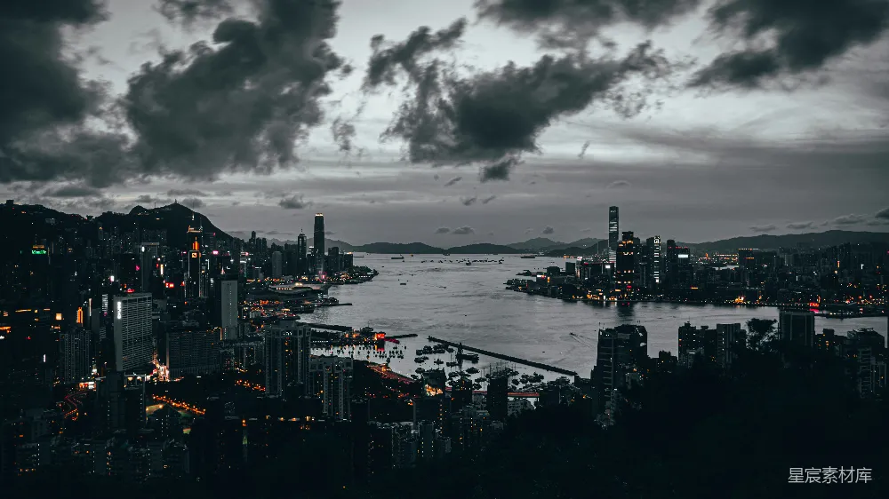 高清摄影 城市风光 都市夜景 天际线 香港 黄昏 暮色中的香港天际线
