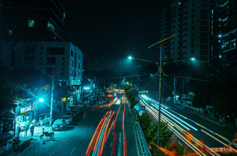 高清摄影 夜景 城市 街道 光绘 城市生活 夜色中的城市街道