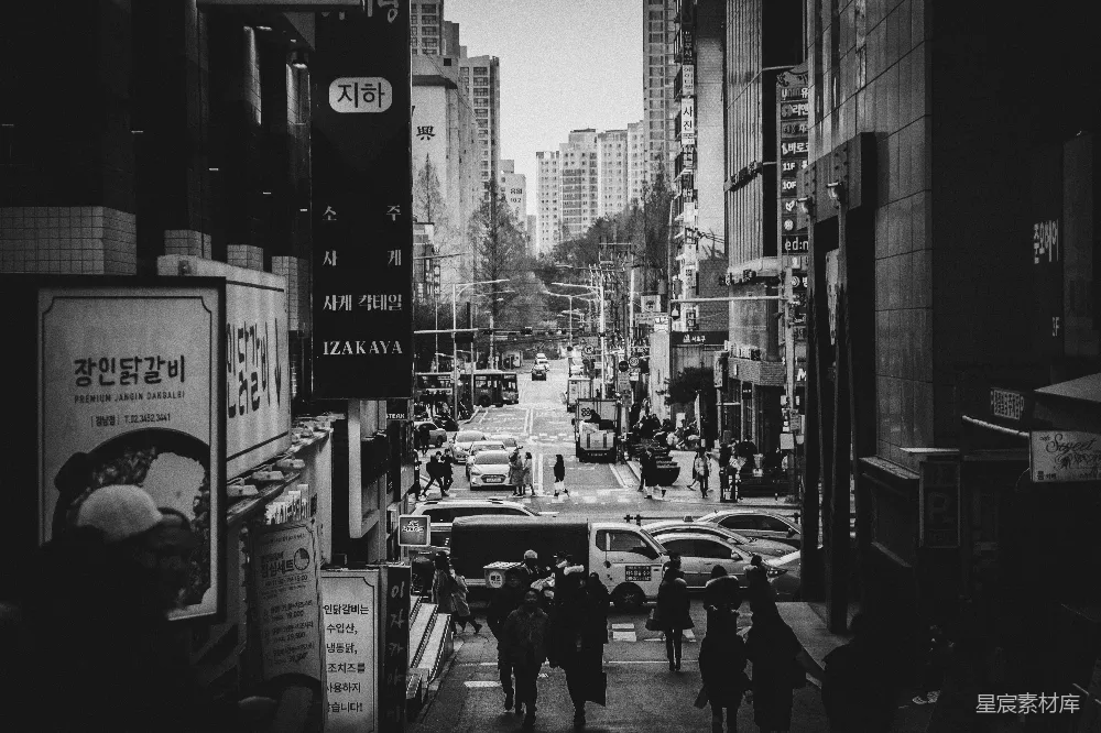 高清摄影 城市 街道 黑白色调 日常 生活 黑白色调的街道场景
