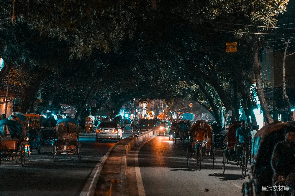 高清摄影 夜晚 街道 人力车 城市 生活 夜晚的街道与人力车