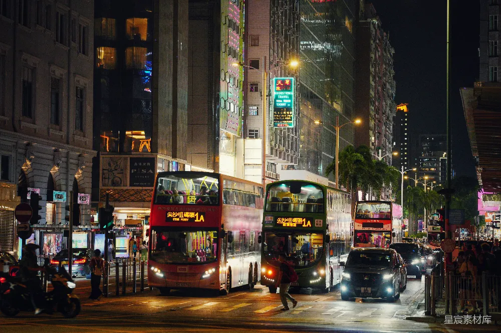 高清摄影 夜景 双层巴士 城市 香港 繁忙 香港街头夜景