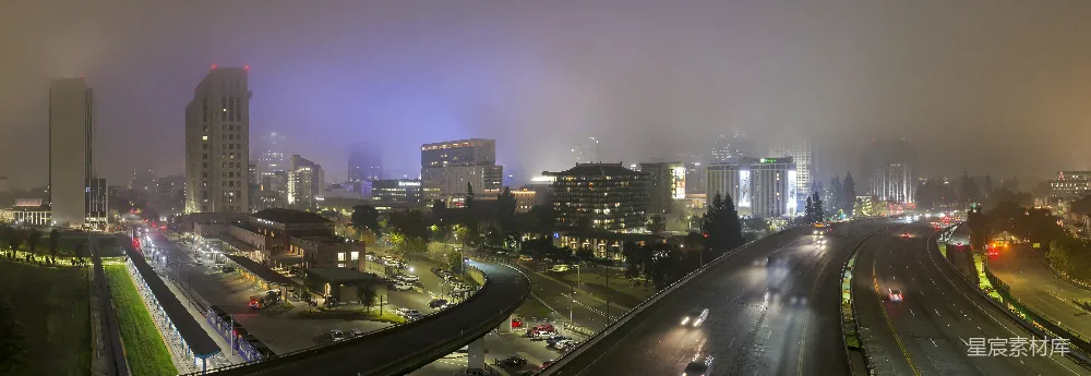高清摄影 城市夜景 雾气 交通 现代建筑 城市风光 雾中城市夜景
