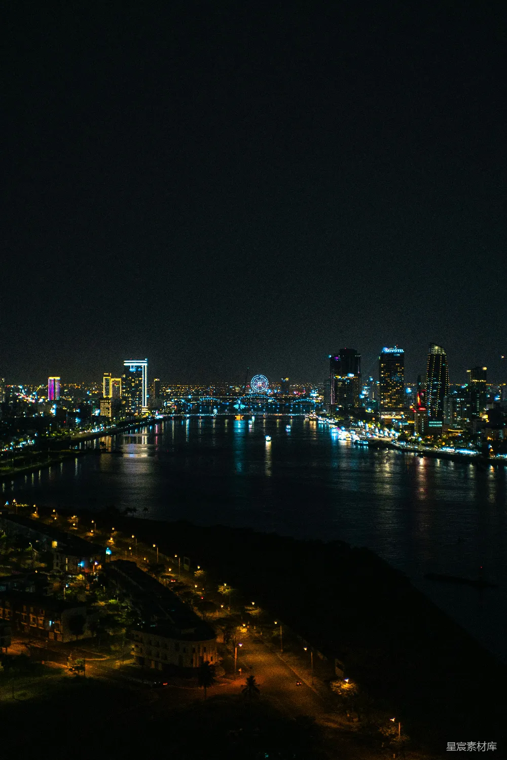 高清摄影 夜景 城市 摩天轮 河流 都市 夜幕下的城市天际线