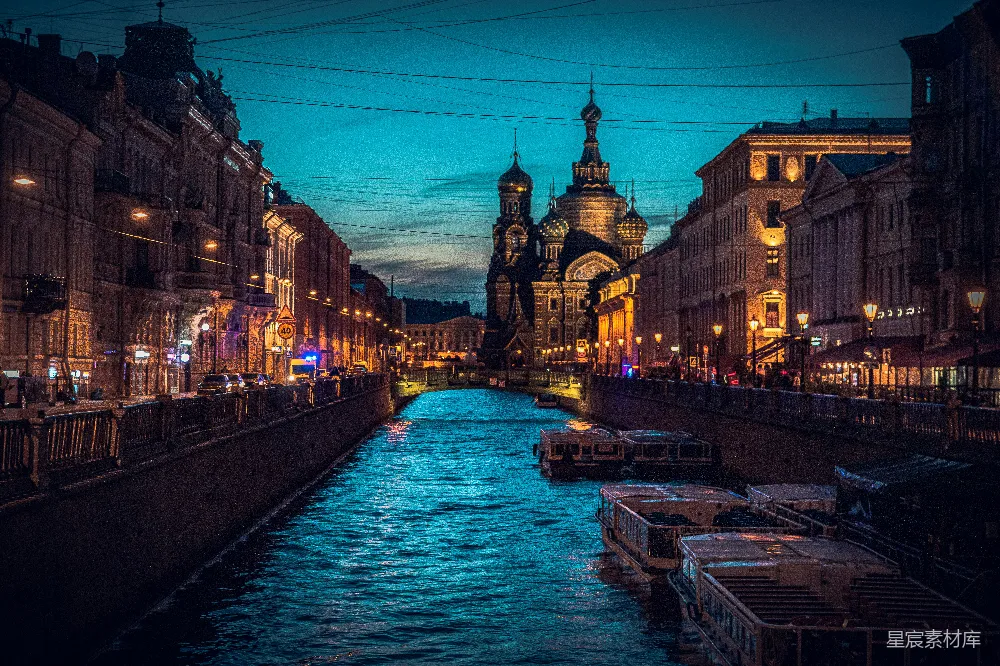 高清摄影 夜景 运河 城市风光 建筑 旅游 圣彼得堡夜晚的运河