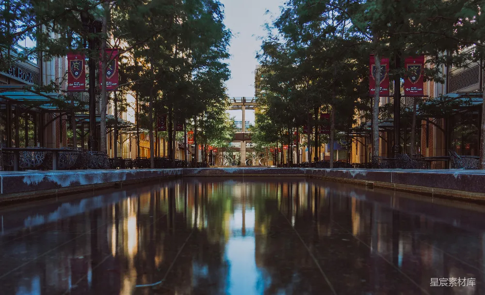 高清摄影 城市公园 水景 日落 都市绿洲 休闲 城市中心的宁静水池