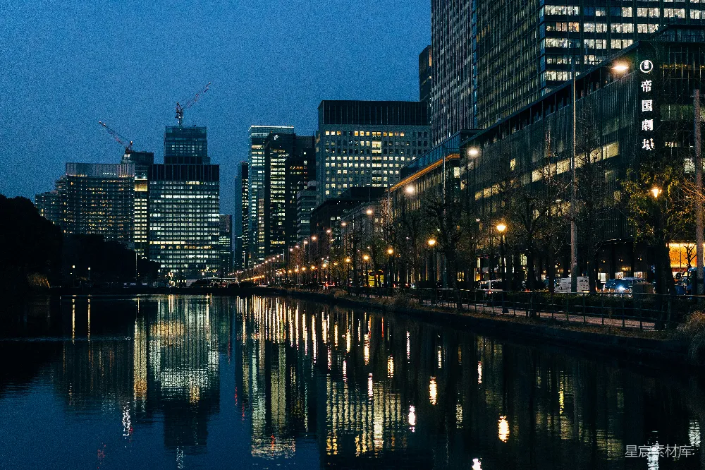 高清摄影 城市 夜景 倒影 建筑 灯光 都市夜景：灯光倒影中的城市