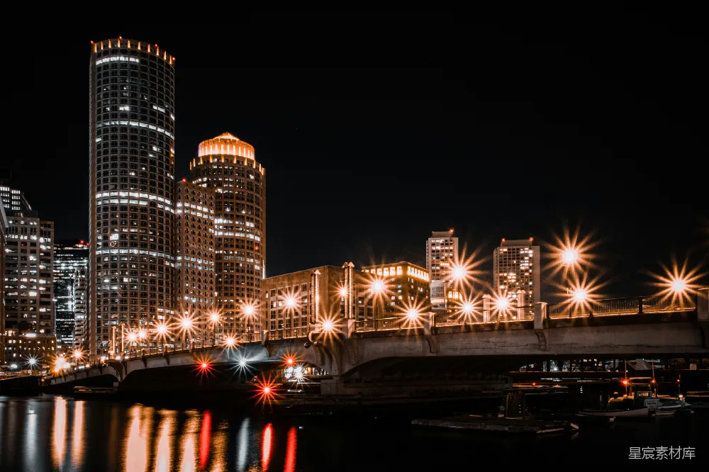 高清摄影 城市 夜晚 建筑 桥梁 灯光 夜幕下的城市天际线