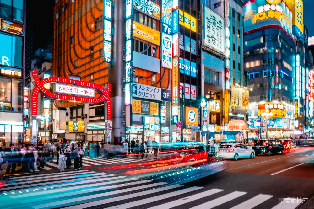 高清摄影 城市夜景 繁华街道 霓虹灯 东京 夜间 夜幕下的霓虹灯街景