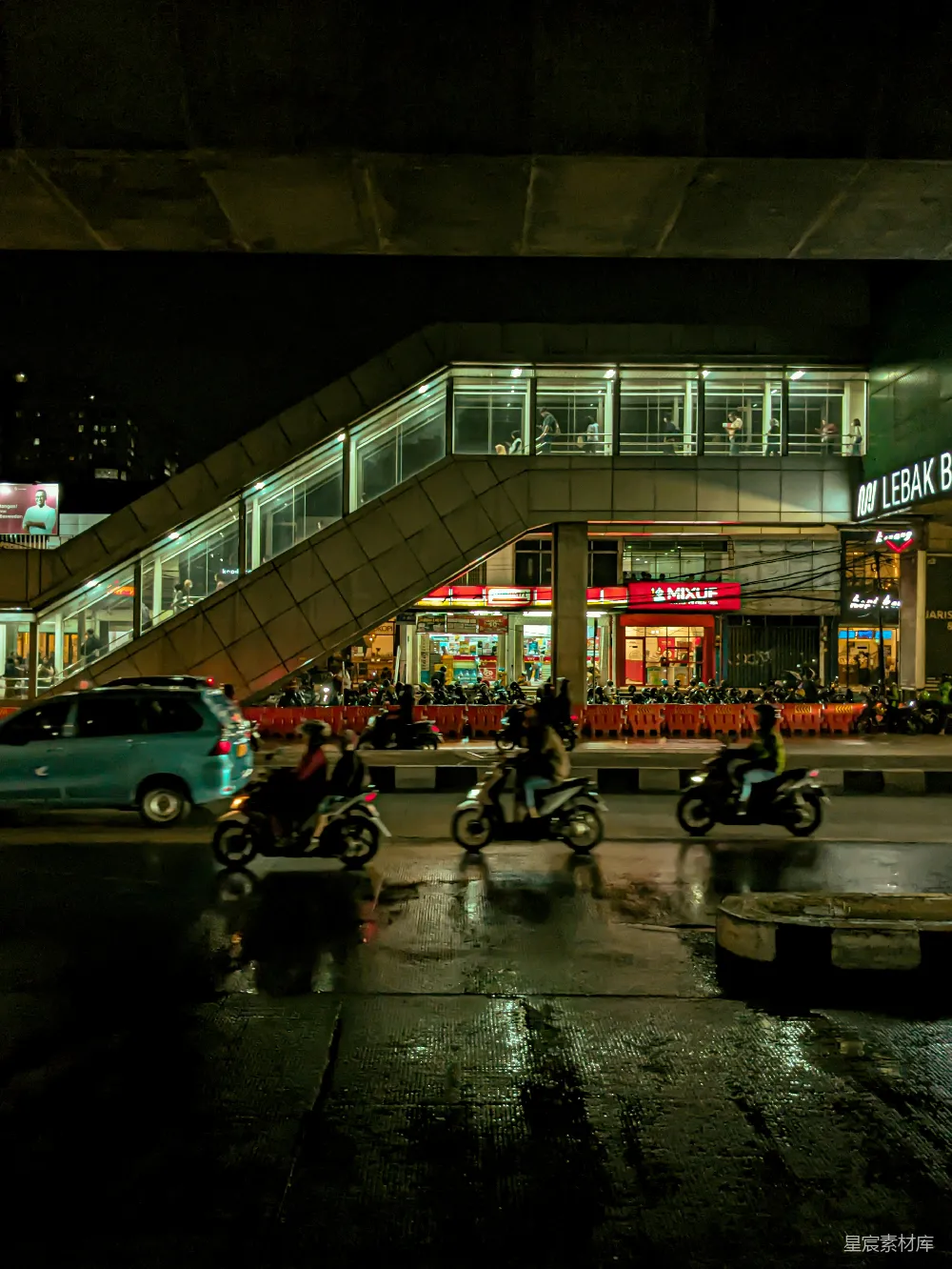 高清摄影 城市 夜景 街道 摩托车 雨后 城市夜景：雨后的街道