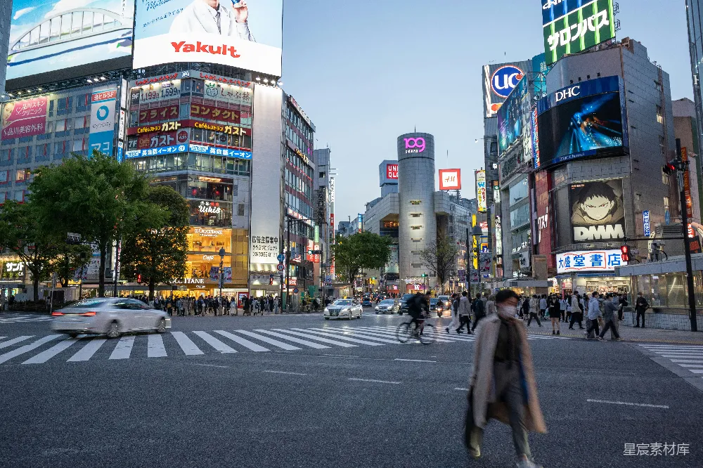 高清摄影 东京 涩谷 都市 黄昏 人行横道 东京涩谷街头黄昏景象