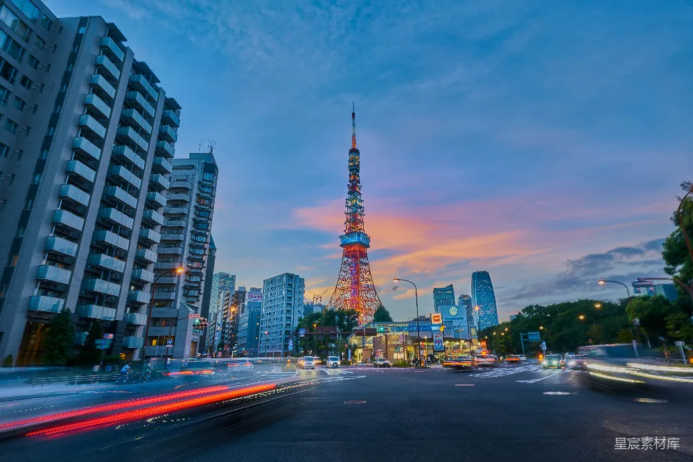 高清摄影 东京 夕照 城市 塔 夜景 东京塔夕照下的城市风景