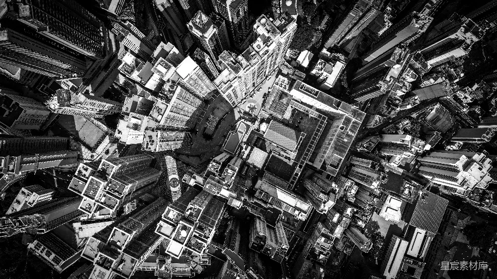 高清摄影 城市 黑白摄影 建筑 街道 鸟瞰 城市鸟瞰图：黑白建筑与街道的交错