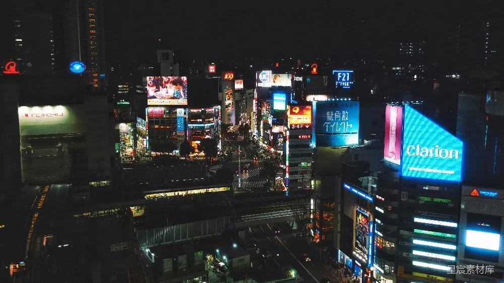 高清摄影 夜景 城市 商业区 繁华 广告牌 东京涩谷的夜景