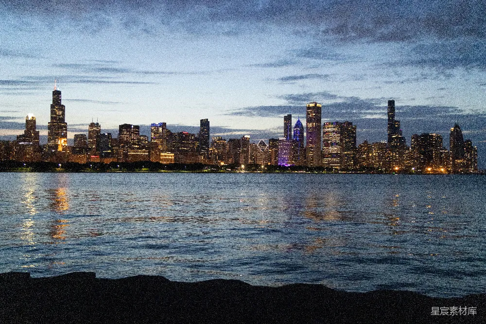 高清摄影 芝加哥 城市景观 夜景 城市天际线 城市风光 芝加哥天际线夜景