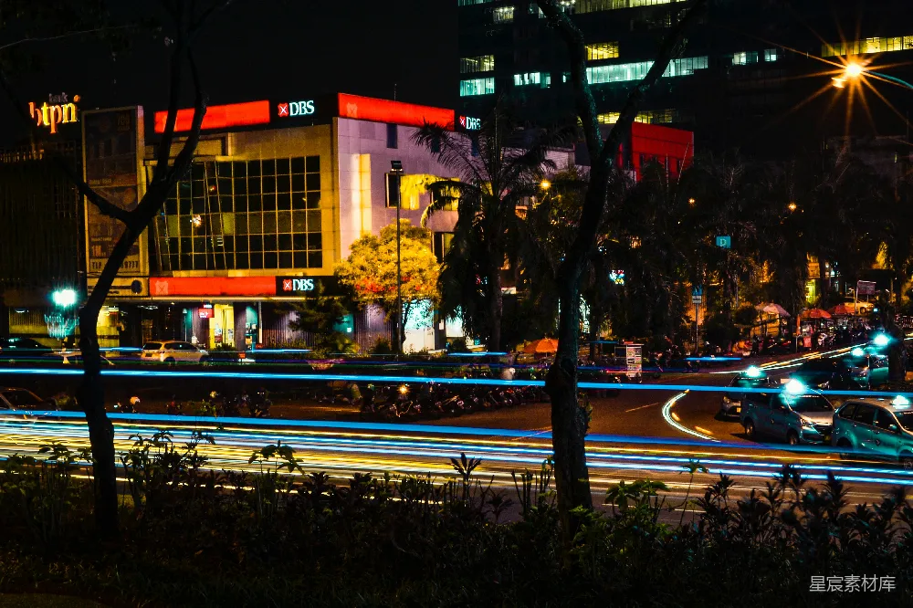 高清摄影 城市夜景 交通流光 夜间摄影 现代化都市 夜晚城市街道的灯光轨迹