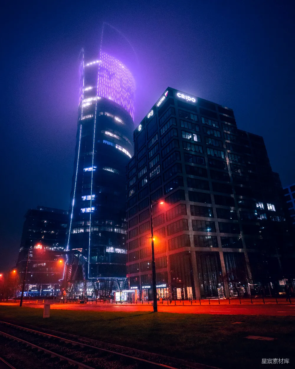 高清摄影 城市夜景 现代建筑 霓虹灯光 都市风光 建筑美学 夜幕下的摩天大楼