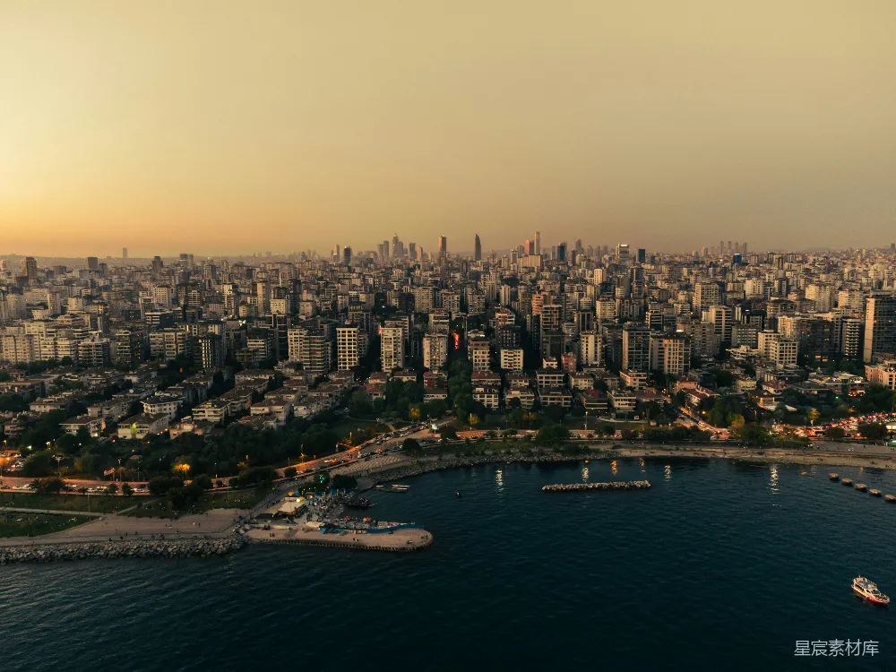 高清摄影 城市 海滨 日落 城市天际线 城市风景 夕阳下的海滨城市