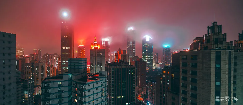 高清摄影 城市 夜景 迷雾 高楼大厦 现代 迷雾中的都市夜景