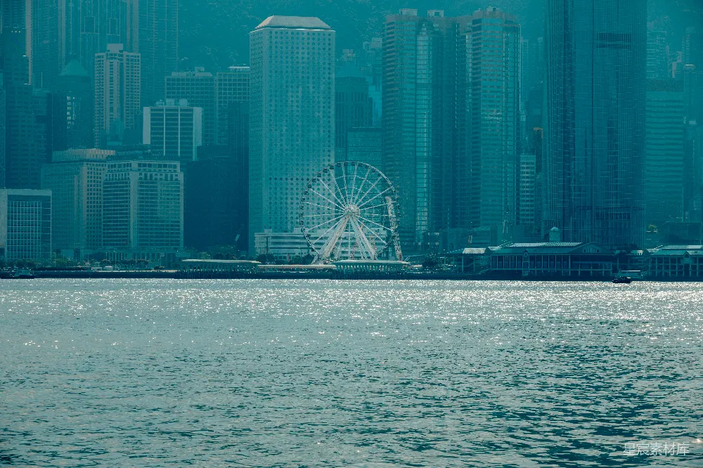 高清摄影 香港 摩天轮 天际线 城市风光 旅游 香港维港摩天轮与城市天际线