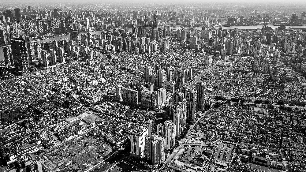 高清摄影 上海 城市 航拍 黑白 建筑 上海城市全景黑白图