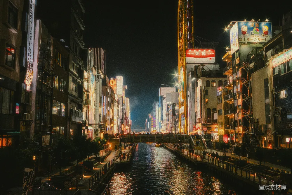 高清摄影 日本 夜景 城市 河流 广告牌 大阪道顿堀夜景
