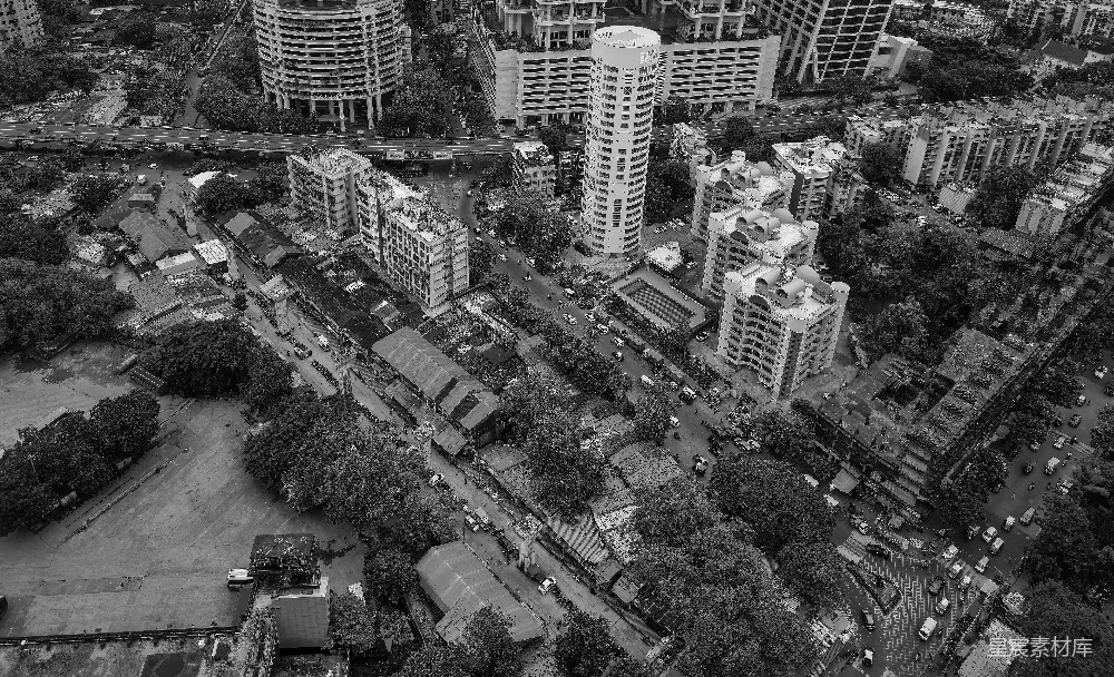 高清摄影 城市 航拍 建筑 黑白 街道 城市航拍：黑白建筑与街道