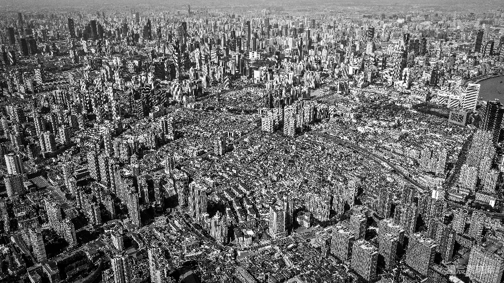 高清摄影 城市 俯瞰 黑白 建筑 都市 黑白城市俯瞰图