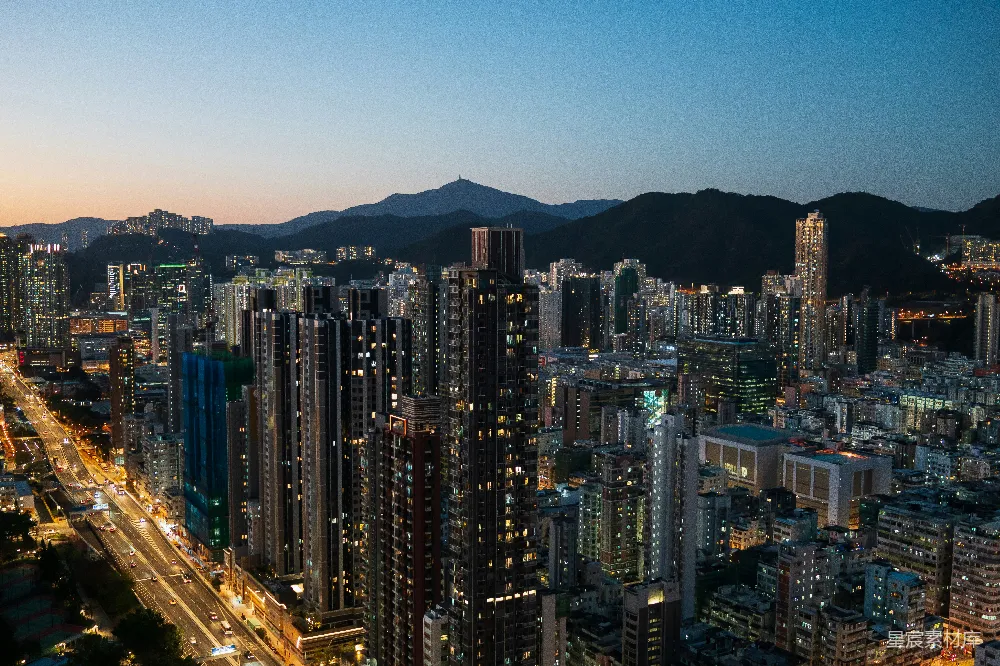 高清摄影 城市 日落 高楼 山景 夜景 日落时的城市全景
