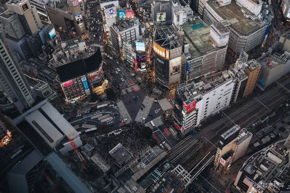 高清摄影 东京 涩谷 交叉路口 城市景观 俯瞰 东京涩谷交叉路口俯瞰