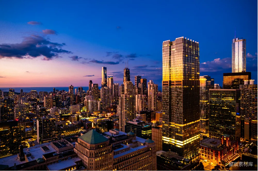 高清摄影 城市 天际线 黄昏 建筑 芝加哥 芝加哥日落时的城市天际线