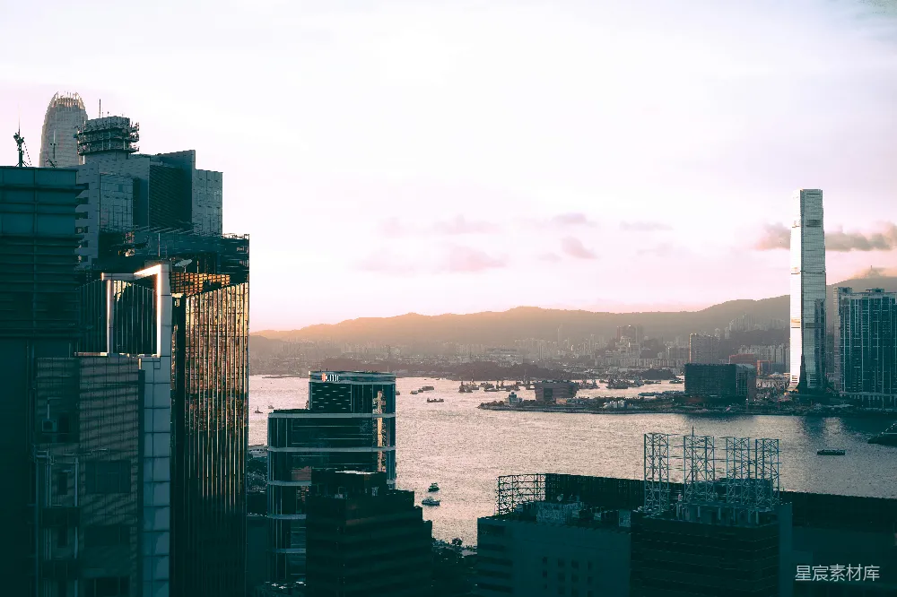 高清摄影 城市 建筑 日落 都市风光 旅游 夕阳下的香港天际线
