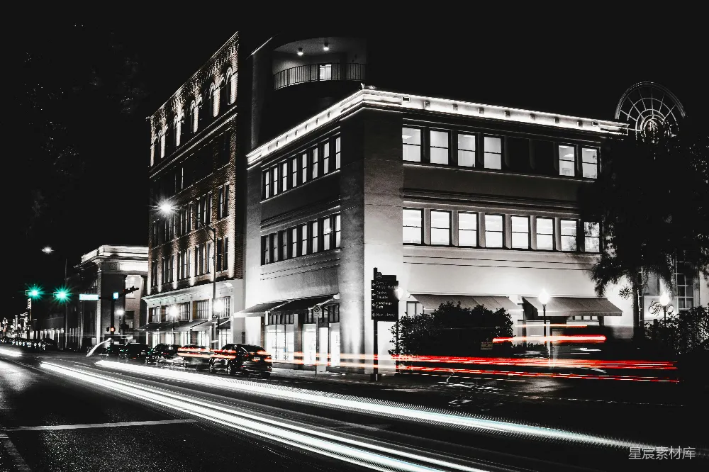 高清摄影 城市夜景 建筑 光影效果 街头 夜间 夜晚城市的街景