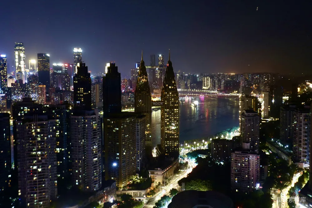 高清摄影 城市夜景 现代建筑 河流 都市风光 夜晚 夜幕下的城市全景